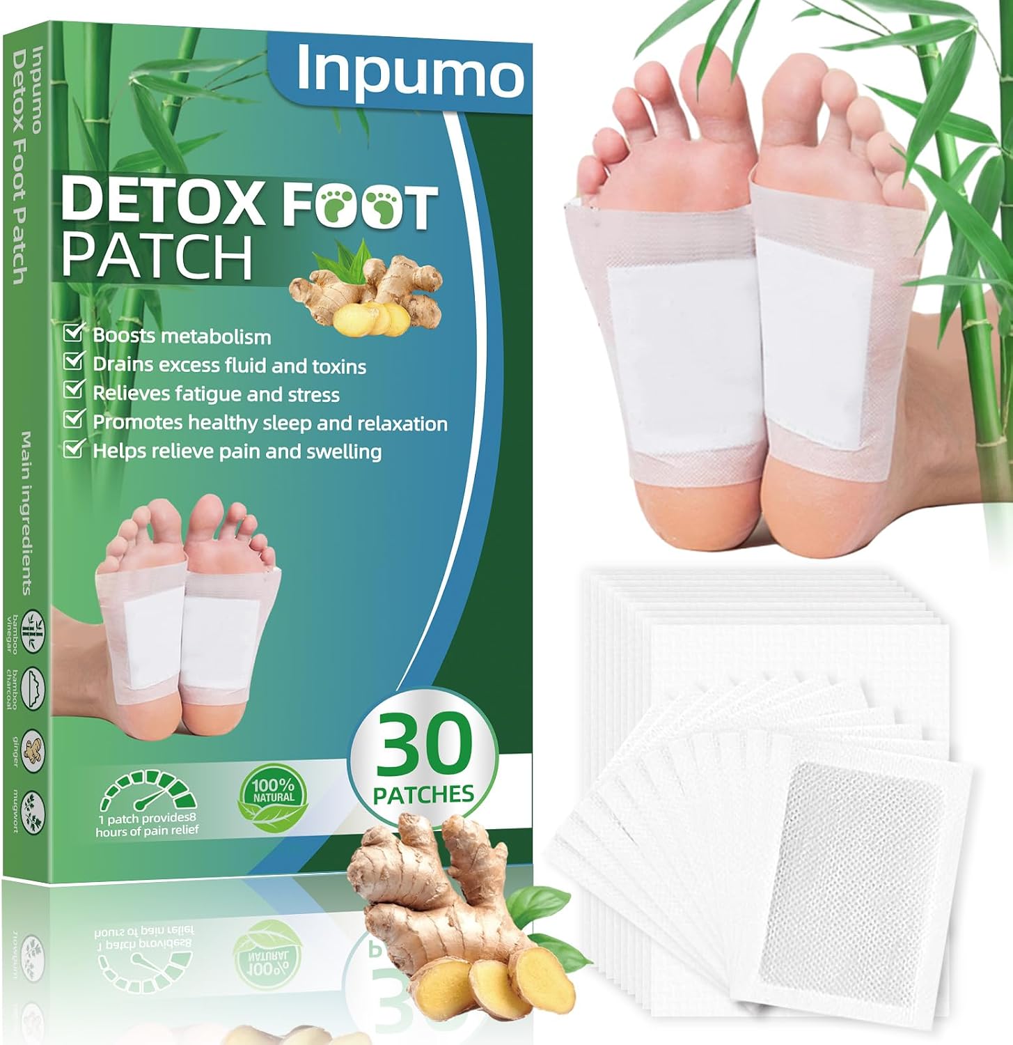 Inpumo Parches de desintoxicación para pies, almohadillas orgánicas naturales para eliminar toxinas, aliviar el estrés corporal, eliminar toxinas, limpieza profunda, mejorar la calidad del sueño