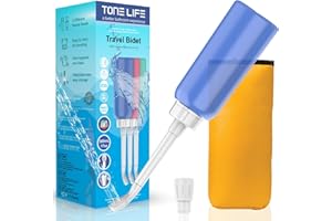 TONELIFE Bidet portable, bidet de voyage de 500 ml avec 2 buses, flacon de lavage périnéal pour soins post-partum, bidet personnel portable – Bleu + rose