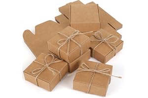 Naler 24Pcs Brown Kraft Paper Boxes Brown Kraft Paper Square Gift Boxes with Lids DIY Handmade Soap Holder Candy Chocolate Favor Box for Wedding Birthday Crafts Cake Packaging Box with 20m Hemp Rope