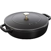 Staub 405114730 Shallow Cast Iron Cookware with Chistera Lid, 24 cm, Black