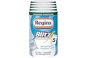 Regina Blitz Asciugamani per la casa, 5 rotoli da 100 fogli, asciugamano di carta a 3 strati, maxi foglie, confezione di carta, certificato FSC, cellulosa pura, test NIZP-PZH