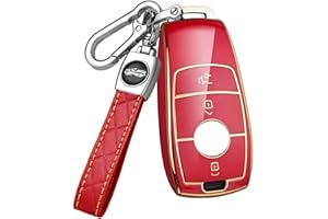 HIBEYO Etui na kluczyki samochodowe pasuje do Mercedesa, etui ochronne na klucze, etui z tworzywa TPU do Benz E klasy S A CLA GLA GLE GLC GLK AMG, breloczek do kluczy, kolor czerwony