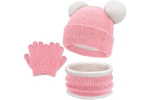 JFAN Sombrero de Invierno Bufanda para Niños Gorro de Punto para Bebés y Niños Pequeños Gorro de Invierno con Color Puro Sombrero de Doble Pompón para Niñas y Niños