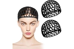 STARFA LAB 2 PCS Hair Nets for Sleeping,Crochet Mesh Wrap Caps for Silk Press, Curly Hair & Wig Protection,Soft Reusable Bonnets for Women, Lift Strap Weaving Sew For Women Ballet,Black