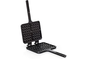 BBQ NERD BBQ-Nerd© Molde de gofrera de hierro fundido para gofres belgas Gofrera de hierro fundido para estufa barbacoa Chimenea Rústico Waffle Maker - Antiadherente - Gofrera para barbacoa