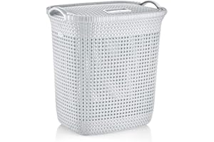 MERWY Laundry Basket | 52 Litres White Wash Basket for Laundry with Handles, Lovely for Kitchen, Bathroom, Bedroom and Fits in Corners Spacious Rattan Design