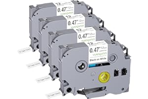 Yuanqimm Compatible for Brother P-touch Label Tape 12mm x 8m TZe231 TZe-231 TZ231 TZ-231 TZe 12mm 0,47 Black on White Tape for Ptouch PT-D400 PT-H100LB PT-H105 PT-D200 PT-1000 PT-H110 PT-H101, 4-Pack