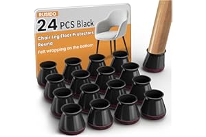 RUSIDO 24 pezzi gommini per sedie in silicone nero, piedini in feltro sedie,protezioni rotonde per gambe di sedie,adatti per gambe di sedie dritte e inclinabili,non graffiano (M Fit: 20-30mm)