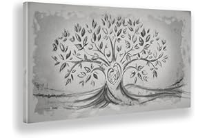 Giallobus - Quadro - 03 - Capezzale Moderno - Sacra Famiglia e Albero della Vita - Black&Gray - Tela Canvas Telaio Standard - 100x50 - Pronto da Appendere - Quadri Moderni per la casa