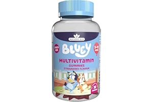 NATURES AID Bluey Kids Multivitamin Gummies - 14 Essential Vitamins & Minerals to Support Growing Bodies, Immunity & Tiredness - Strawberry, No Added Sugar, Vegan, Gluten Free - 30 Gummys for Children Ages 3-12