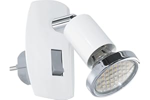 EGLO Gniazdo punktowe Mini, 1-punktowa lampa wtykowa, lampa wtykowa ze stali, kolor: biały, chrom, oprawka: GU10, w zestawie przełącznik