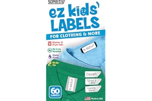 SUPIRITIV All Purpose Ez Kids' and Adult's Labels, 60 Labels, Stick-On, No-Iron, Writable, Washer & Dryer Safe