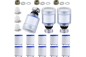 UZSUZZ Filtro Acqua Rubinetto, Filtro Anticalcare Rubinetto Cucina, Rimuove Cloro, Metalli Pesanti e Impurità, con 13 Elementi Filtranti In Cotone PP, Adattatore Universale Per Cucina, Lavandino