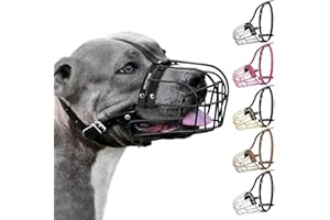 BronzeDog Muselière pour Chien en métal Amstaff Panier en Fil de Fer Sangles réglables en Cuir pour Grands Chiens