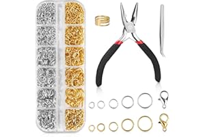 Bixury Bijoux Anneaux Ouverts,1443pcs Anneaux de Saut Argent et Or Anneaux de Saut pour la Fabrication 4/5/6/8/10 mm Anneaux Bijoux avec Boite et Homard Fermoirs pour DIY Colliers Bracelets