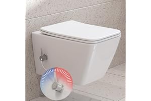 HOROW WC con ugello integrato, WC sospeso senza bordi, WC con funzione bidet, WC con rivestimento nano, doccia con rubinetto, sedile WC con abbassamento automatico, acqua fredda/calda, rettangolare