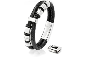 SERASAR Bracelet Homme Cuir Fermoir Magnétique Acier Inoxydable | Briller Cuir De Vachette Véritable | Bracelets Style Tressé | Coffret Cadeau Bijoux Inclus | D'Accessoires de Mode Pour Homme