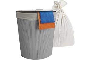 Relaxdays hörn-tvättkorg med lock, bambu, 80 l, hopfällbar