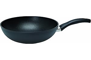 BALLARINI Wok, Ronde, ∅ 28 cm, Aluminium, Revêtement Anti-Adhésif, Indicateur de Température ThermoPoint, Noir, série Rialto