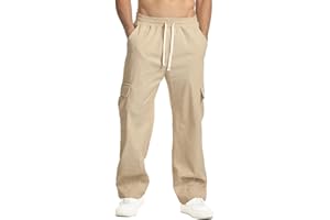 Suwangi Męskie sztruksowe spodnie cargo spodnie na co dzień proste sztruksowe spodnie ze sznurkiem w talii z wieloma kieszeniami