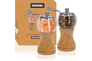 VEIZIBEE Moulin à poivre，Moulins à sel et poivre Broyeur de poivre，2pcs classique de Broyeur de poivre et de sel à la main，matériau acrylique Broyeur à bois massif avec moulin à céramique ajustable