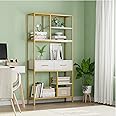 HOCSOK Book Shelf, 5 Tier Bookcase with Metal Frame and 2 Drawers, Wooden Bookcase Storage Cabinet for Office, Study, Hallway, Kitchen