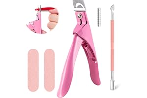 BD-HEREGO Nail Clippers Tip Cutters for Acrylic False Fake Gel,Professional Nail Art Manicure Tool with 10 Pcs Magnets,2 Pcs Rubbing Strips and 1 Pcs Steel Cone (Pink)