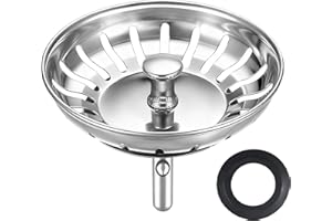 HUAERSICO Abflussstopfen mit sieb küchenspüle Ø 79/80 mm, Spülbecken stöpsel, Siebkörbchen und Abflusssieb spüle küche, Franke Blanco spüle zubehör, Für Ablauf 80 bis 84 mm, 2 Ersatz siebkorbdichtung