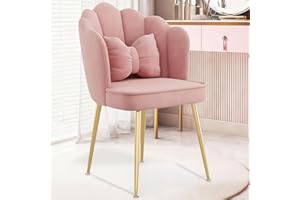 AMZSEW Vanity Chair Velvet 360° Rotating Accent Chair Armchair Tub Chair,High back with gold legs Comfy, for Bedrooms, dressing Living rooms,Relaxation (PINKCHAIR)