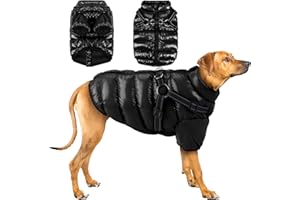 Woiil Wasserdichter Hundemantel, Winter Warme Hundejacke, Hundeweste mit Geschirr, Hunderegenmantel Winddicht, Reflektoren Winterweste, Kaltes Hundemantel für Kleine Mittlere Große Hunde(XL Schwarz)
