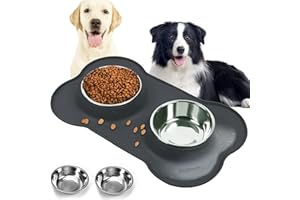 CEASELESLY Ciotola per Cani,Doppia Ciotole in Acciaio Inossidabile,Ciotola Cane con Tappetino in Silicone,Facile da Pulire,Bowl Doppia per Cani e Gatti di Piccola e Media Taglia