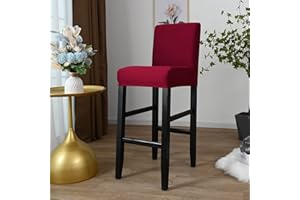 QELUS Barhocker Bezüge,2 Stück Stretch Abnehmbar EsszimmerstuhlbezügeBarhocker Bezug, waschbarer Stuhl-Schonbezug für Esszimmer, Küche (2 Stück Weinrot)