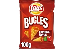 LAYS Lay's Bugles Paprika – Herzhafter Mais-Snack mit Paprika-Geschmack – 12 x 100g