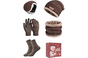 heekpek Set de Bufanda Gorro Guantes Orejeras y Calcetines Hombre de Punto Invierno Suave Térmico Conjunto de 5 Piezas para Hombre