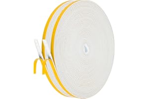 Palazen 20 m Self-Adhesive Sealing Tape for Doors Windows 6 mm (W) x 1.5 mm (D) Foam Rubber Sealing Tape as Door Window Seal Draught Excluder Foam Tape Sealing White [2 Rolls of 10 m]