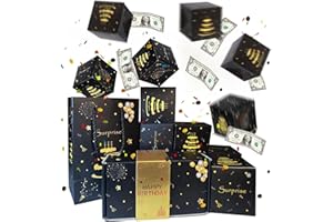 AISSZHAO Birthday Pop Up Money Gift Boxes,Black Gold Exploding Money Gift Box 10Pcs Explosion Pop Money Box with Confetti,Folding Bouncing Cash Boxes Money GiftBox for Cash Gifts 18th Surprise Gift Box for Men