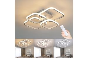 Comely LED Ceiling Lamp, 4 Square 48W 5400LM Dimmable Ceiling Light, White Ceiling Lights Fixtures with Remote Control for Bedroom Hallway Office Kitchen Living Room, 3000K-6500K
