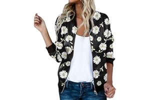 GENERISCH Bomberjacke Damen Blumenmuster Coat Sommer Blouson Reißverschluss Herbst Frühling Jacket Mädchen Sommerjacke Kurz Outwear College Jacke leichte Pilotenjacke Langarm Fliegerjacke Pilotenjacke