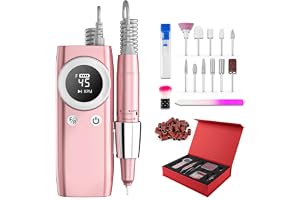 Ponceuse pour Ongles Professionnelle, 45000 RPM Hipsignal Portable Rechargeable Avec Affichage LED et 12 Embouts Ponçage pour Pédicure Manucure, Multifunction, Silencieuse pour Salon/Maison Femme
