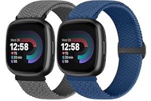Vodtian Geflochtenes Armband Kompatibel mit Fitbit Versa 4/Versa 3/Sense 2/Sense Armband für Damen Herren, Elastisch Verstellbar Nylon Solo Loop Uhrenarmband für Fitbit Versa 4/Versa 3/Sense 2/Sense