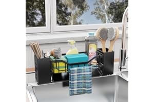 Bonhoom Spülbecken Organizer Schwammhalter Küche - Hängend Spüle Organizer mit Spültuchhalter und Aufbewahrungsbox, Metalle Kitchen Badezimmer Organizer - Ohne Bohren