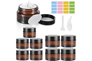 Mauepersu 10 Stück Amber Glas Leerdose,Tiegel Cremedose 20/30ml Braunen Glasbehälter,Mit Aufkleber, Nachfüllbare Behälter Glasbehälter mit Deckel und Liner für Kosmetik Cremes Lotionen ätherische Öle