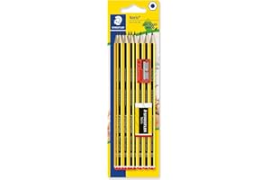 STAEDTLER 121-SBK10 Noris School Graphite Pencils - HB Degree (Pack of 10 Pencils, Sharpener + Noris Eraser)