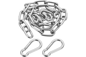 Kedjor i rostfritt stål, 1 meter tunga kedjelänkar, metallsäkerhetskedja, 6 mm stålsvetsade länkkedjor för staket grind dörr, cykel, gunga, säkerhetslåslyft, med karbinhake