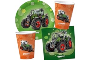DH-Konzept 40-tlg. Party-Set * FENDT TRAKTOR * mit Pappteller + Servietten + Pappbecher für Kindergeburtstag und Mottoparty | Teller Becher Party Geburtstag Bauernhof Trecker Farm