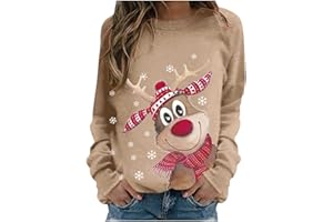 Générique Pull Noel Femme-Pull De Noel Femme-Femmes Automne Hiver décontracté Noël Renne Bonhomme de Neige Cloches imprimé Mignon Manches Longues col Rond Pulls Confortable Fille