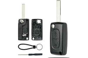 SUPALAND Guscio Chiave di Ricambio a 2 Tasti Per Telecomando Auto Con Lama Hu83 CE0536 PerCitroen C2 C3 C4 C5 C6 C8 Picasso Peugeot 206 207 307 307S 407 308 Con 1 Cacciavite, 1 Catena portachiavi.