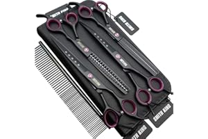 SMITH KING Profesjonalny zestaw nożyczek do pielęgnacji psów, 18 cm, proste i przerzedzające, zakrzywione i do czesania, 4 sztuki w 1 zestawie (z grzebieniem)