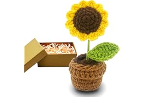 HeDaKang Geschenke für Frauen Gehäkelte Blumen Geburtstag für Familien, Freunden, Kollegen Handgemachte Gestrickte Sonnenblumen Kunstpflanze Abschiedsgeschenk Büro Auto Deko