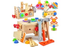 ACCXFEK Wooden 29Pcs Tool Set for Kids - Educational Building Toys Montessori Construction Sets for Boys & Girls Age 3-5